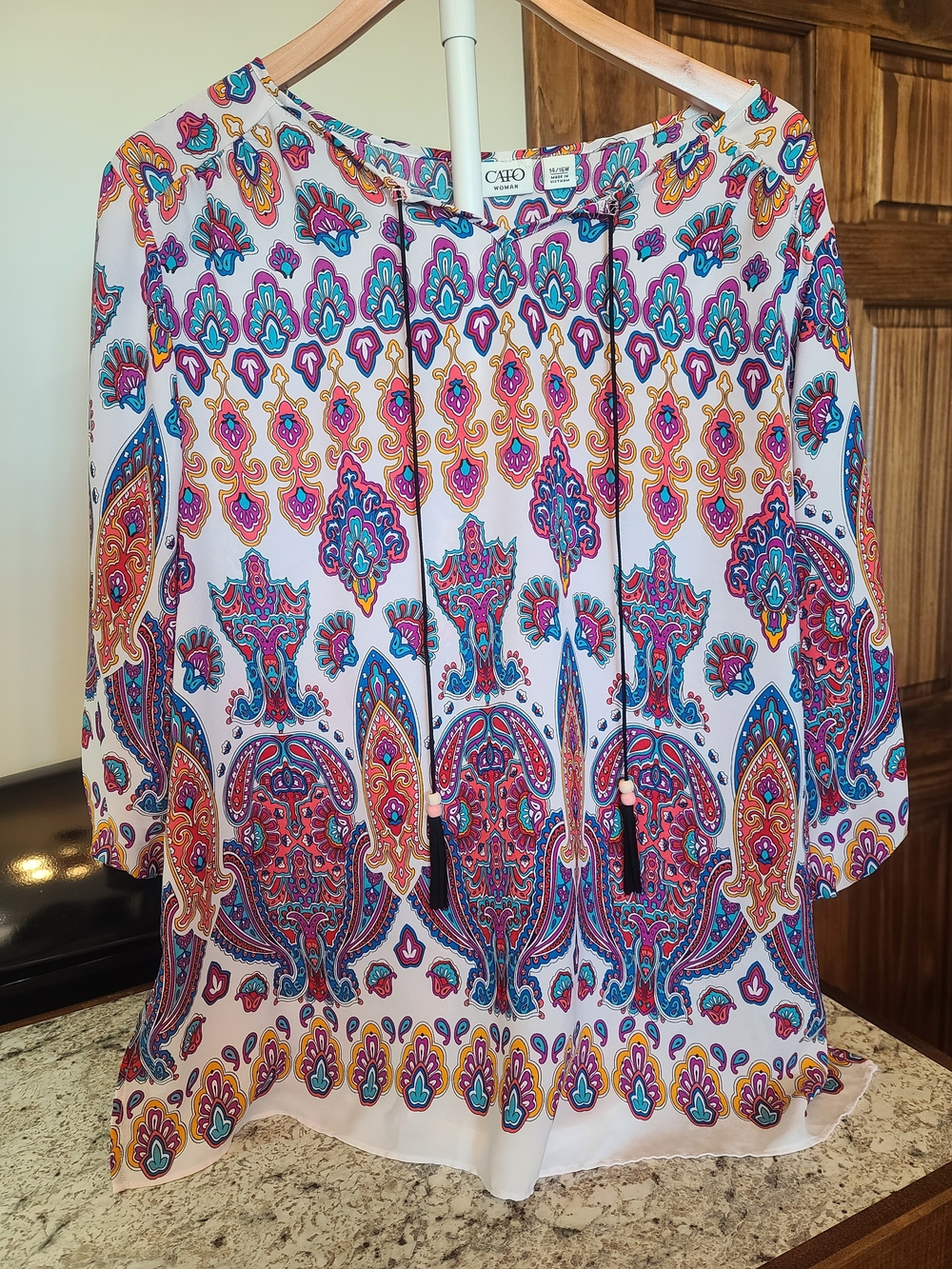 Cato White Paisley Tunic with Pink, Blue & Gold Accents XL 14/16W